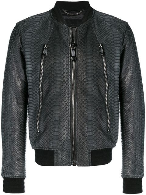 Replica Philipp Plein Python Skin Bomber Jacket Men 02 Black Clothing ...
