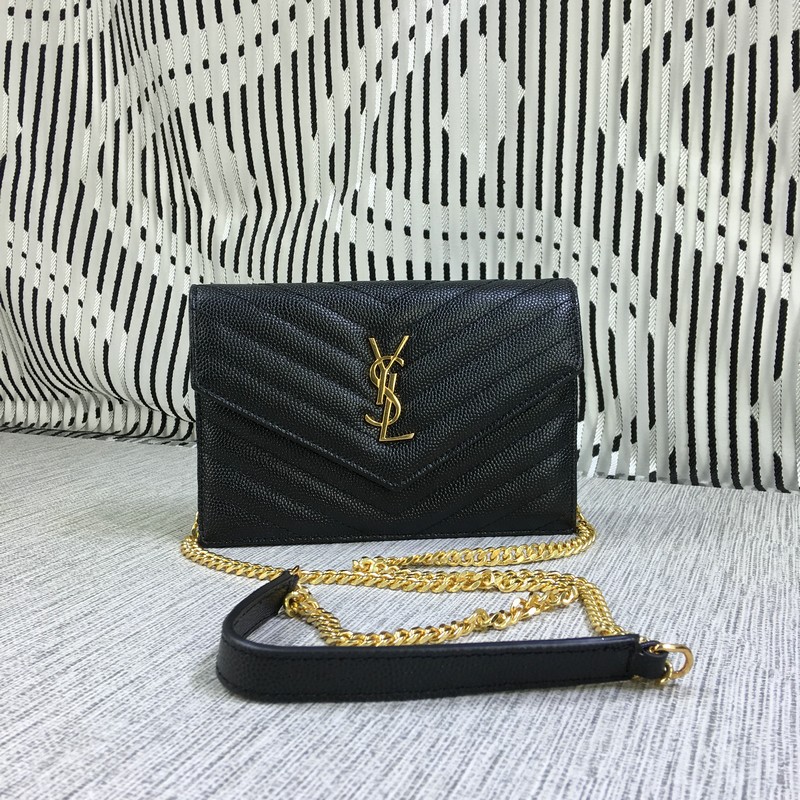 Replica YSL Small Envelope Chain Bag Caviar Leather Black 19cm Saint ...