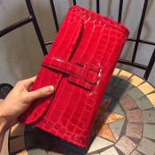 Hermes Jige Clutch 29cm Croco Red