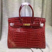 Hermes Birkin 35cm Handbag Crocodile Leather Dark Red Gold