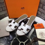 Hermes Slippers Medium Heels Calfskin Leather White