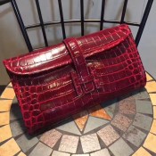 Hermes Jige Clutch 29cm Croco Dark Red