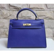 Hermes Kelly 32cm Epsom Leather Handbag Electric Blue Gold