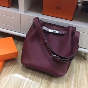 Hermes So Kelly 28cm Togo Leather Shoulder Bag Burgundy Silver