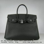 Hermes Birkin 35cm cattle skin vein Handbags black silver