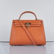 Hermes Kelly 32cm Ostrich Vein 6108 Orange Golden